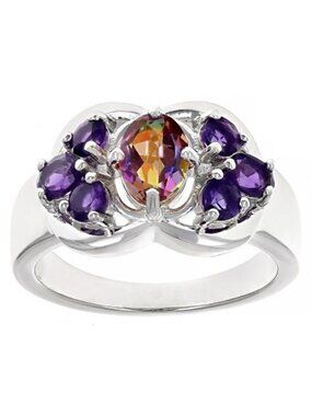 JTV Northern Lights Quartz And Amethyst Sterling Silver Ring Size 8